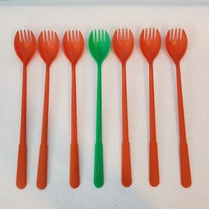 Tupperware Spork Party Spoon Fork Appetizer Hors d'oeuvres 175 Orange Green